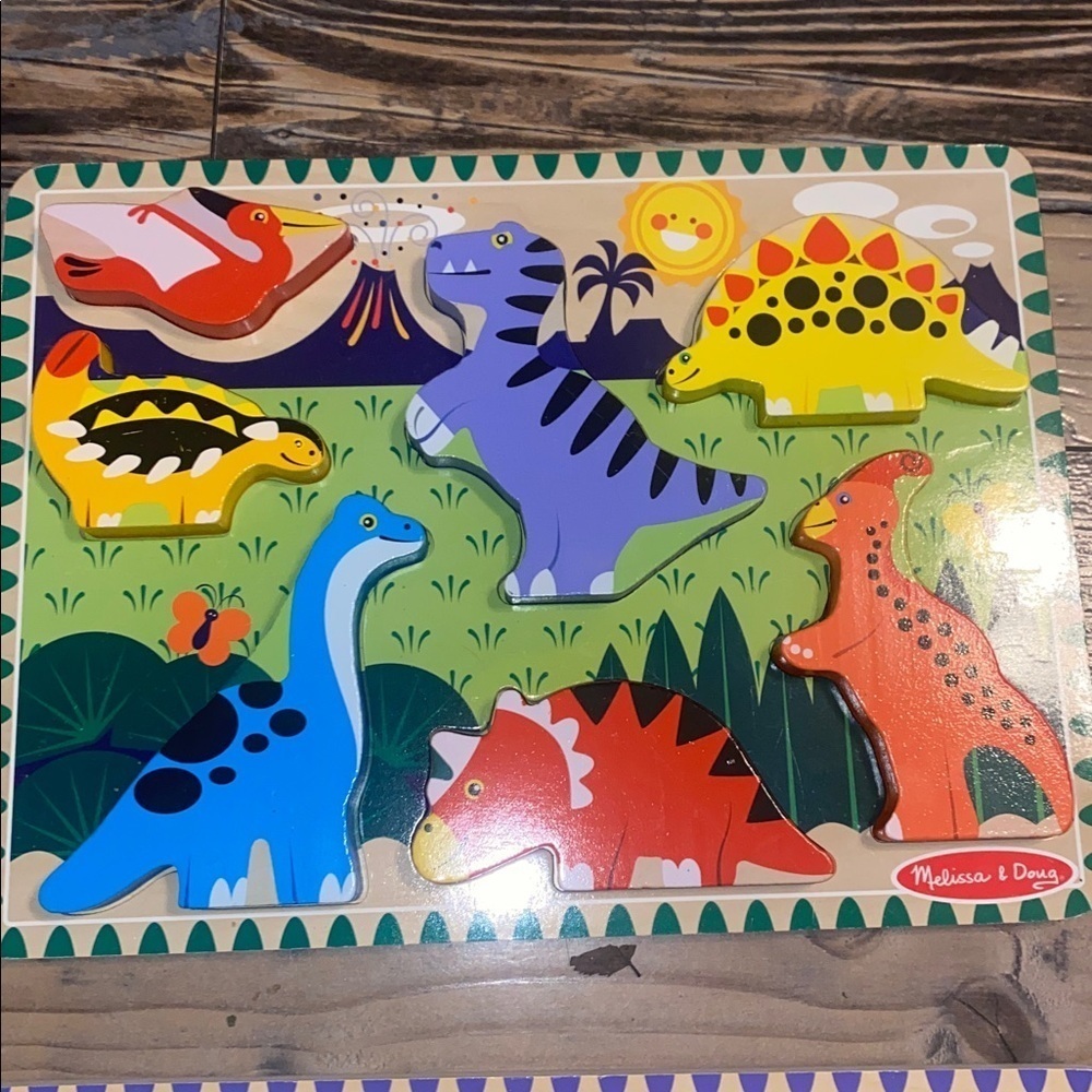 Melissa & Doug Colorful dinosaur and animals wooden puzzle lot - Picture 3 of 3